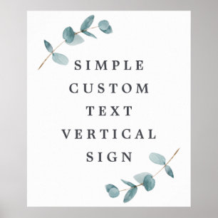 Poster Simple Eucalyptus Branches Custom Text 20x24 Sign