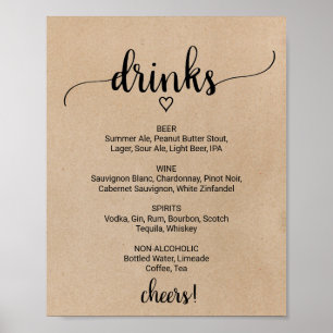 Poster Simple Faux Kraft Calligraphie Boire Menu Signer