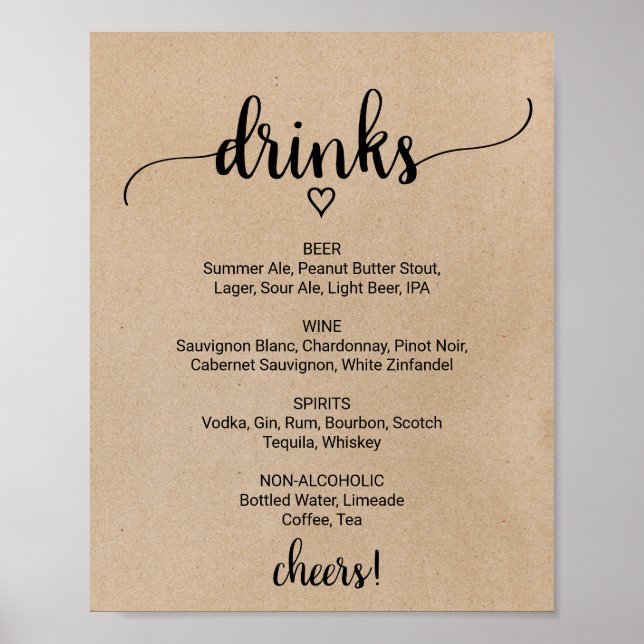 Poster Simple Faux Kraft Calligraphie Boire Menu Signer (Devant)