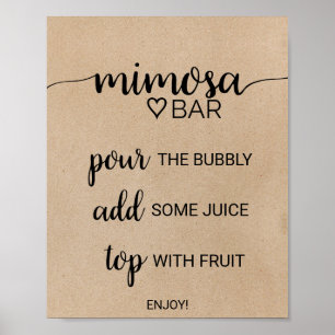 Poster Simple Faux Kraft Calligraphie Mimosa Bar Sign