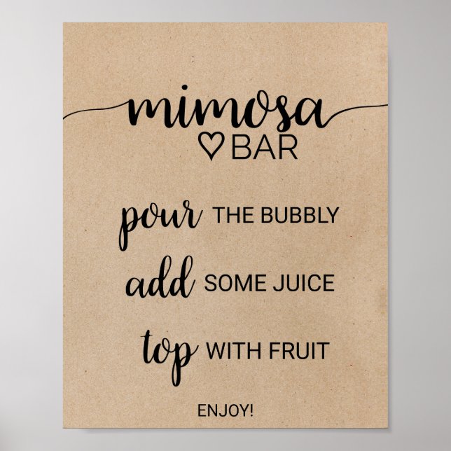 Poster Simple Faux Kraft Calligraphie Mimosa Bar Sign (Devant)