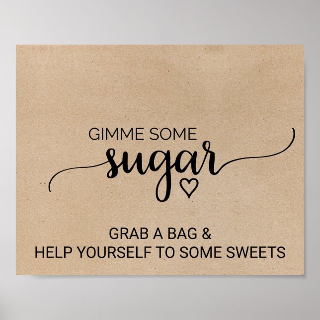 Poster Simple Faux Kraft Calligraphy Gimme Un Peu De Sucr (Devant)