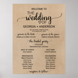 Poster Simple Faux Kraft Calligraphy Wedding Programme
