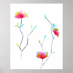 Poster Simple floral abstrait rose inspiré du Japonais