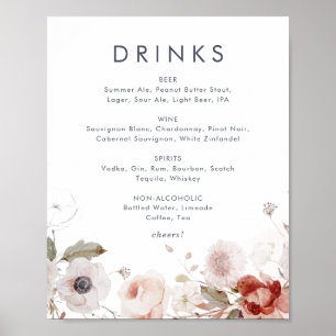 Poster Simple Floral Mariage Boissons Menu Signer