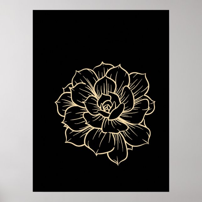 Poster Simple ligne florale minimaliste Fleur d'art noir  (Devant)
