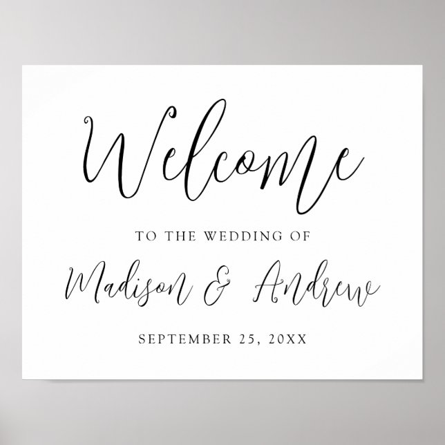 Poster Simple Mariage Écriture Noire de Bienvenue (Devant)