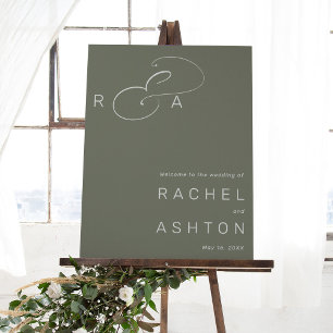 Poster Simple Mariage Monogramme Bienvenue Sage vert Sign