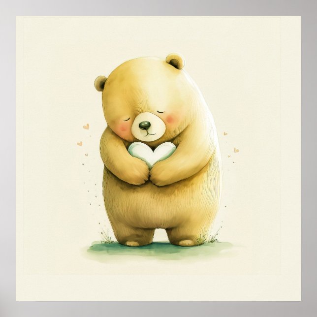 Poster Simple mignonne ours triste tenant une oeuvre card (Devant)