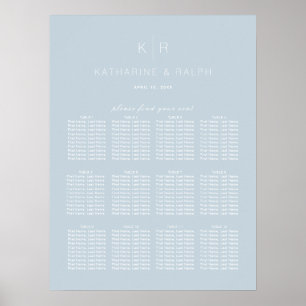 Poster Simple Modern Dusty Blue Wedding Seating Chart