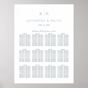 Poster Simple Modern White Wedding Seating Chart