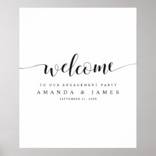 Poster Simple moderne Black White Engagement Party Bienve