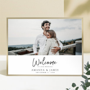 Poster Simple moderne noir Script Mariage photo Bienvenue