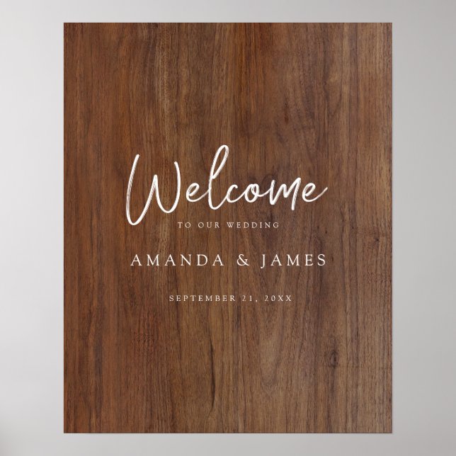 Poster Simple moderne Rustic Wood Look Mariage Accueil (Devant)