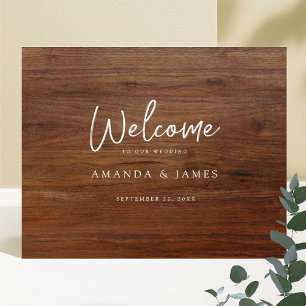 Poster Simple moderne Rustic Wood Look Mariage Accueil