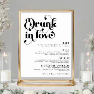 Poster Simple Retro Drunk in Love Mariage Bar Menu