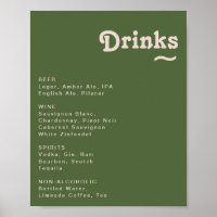 Simple Retro Olive Green Mariage Boissons Menu Sig