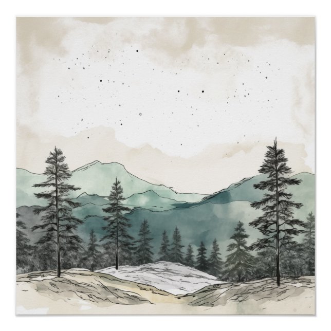 Poster simple Watercolor Mountain Vista (Devant)