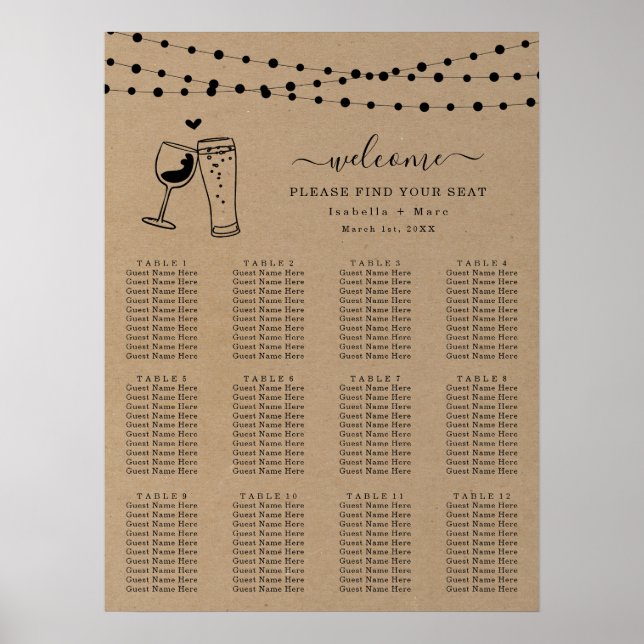 Poster Simple Wine and Beer Toast Wedding Seating Chart (Devant)