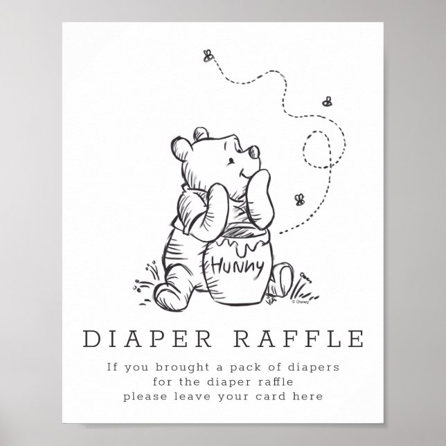 Poster Simple Winnie the Pooh Baby Shower Diaper Raffle (Devant)