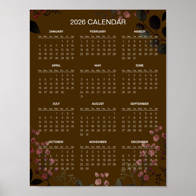 Poster Simple Yet Elegant Floral 2026 Calendar |  (Devant)