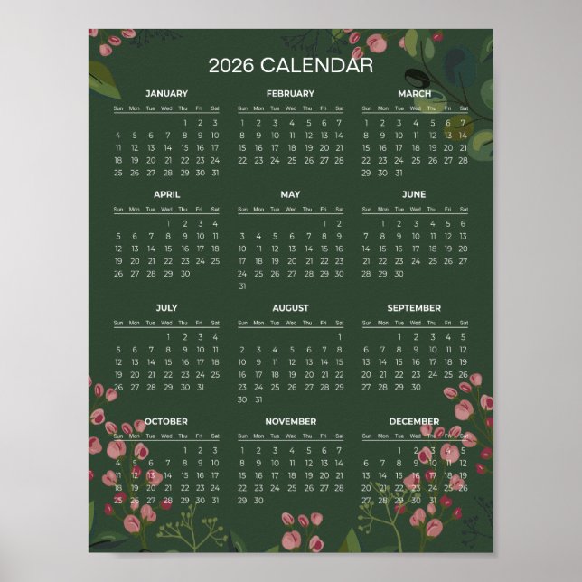 Poster Simple Yet Elegant Floral 2026 Calendar |  (Devant)