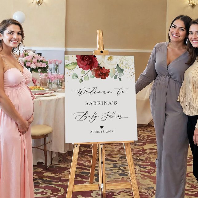 Poster Simplement Beau Rouge Blanc Floral Baby shower Sig (Créateur téléchargé)
