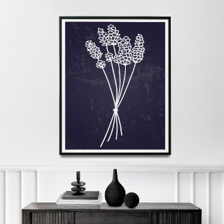 Poster Simplicité dans le dessin de fleurs en ligne blanc