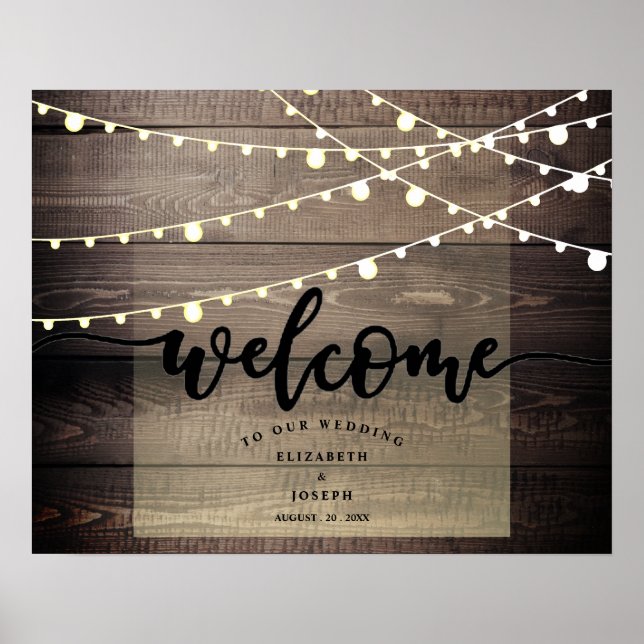 Poster Simply Rustic Wood Lights Signal de bienvenue (Devant)