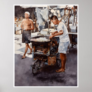 Poster Singapore Hawker - Watercolor Art Imprimer