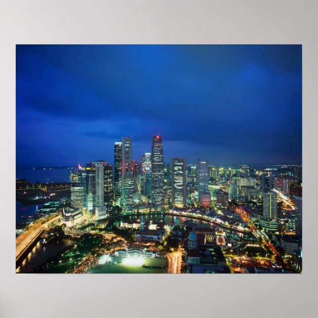 Poster Singapore Skyline la nuit, Singapour (Devant)
