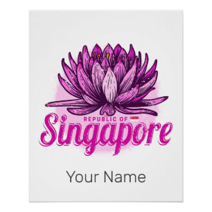 Poster Singapour Lotus Drapeau Vintage Vacances Souvenir