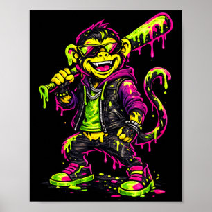 Poster Singe Animaux Drôles Baseball Drip Enfants Jeunes
