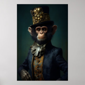 Poster Singe aristocratique imprimé, animal de la Renaiss