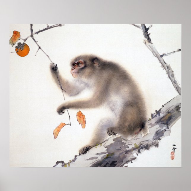 Poster Singe avec persimmons (Devant)