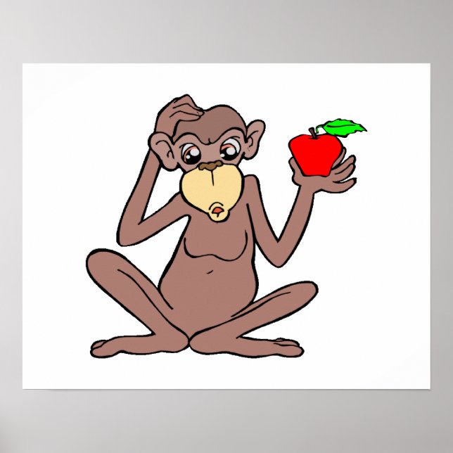 Poster Singe avec pomme (Devant)
