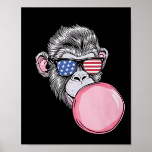 Poster Singe cool Avec Drapeau Américain 4 juillet