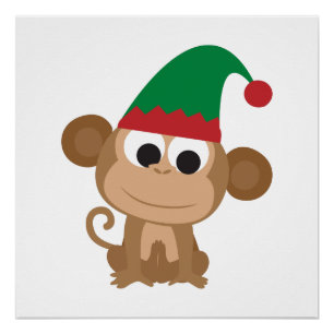 Poster Singe des elfes de Noël