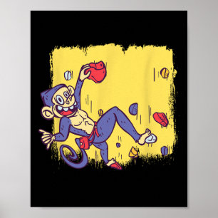 Poster Singe drôle de bloc et d'escalade de rocher