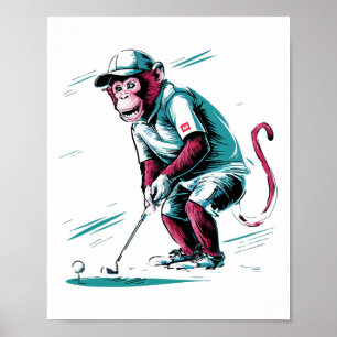 Poster Singe drôle jouant au golf Singe drôle golfeur ani