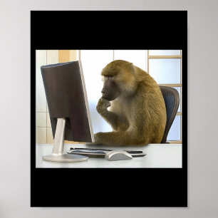 Poster Singe drôle qui pense Mème Bureau Singe curieux Ce