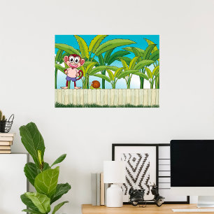 Poster Singe et escargot sur la scène de la jungle tropic