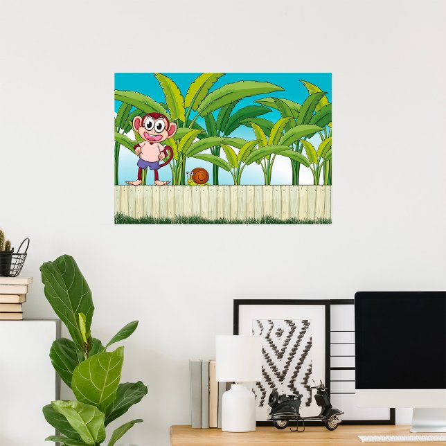 Poster Singe et escargot sur la scène de la jungle tropic (Créateur téléchargé)