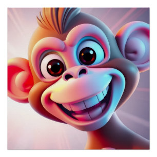 Poster Singe heureux ambiance jungle