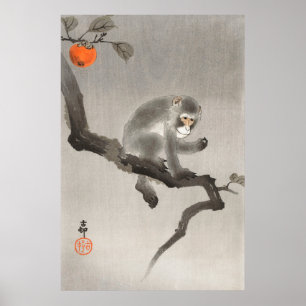 Poster Singe vintage Et Fruit, Rétro Japonais