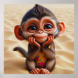 Poster Singes Baisés Au Soleil - Vacances Plage Whimsical