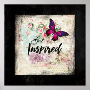 Poster S'inspirer avec un joli collage Vintage papillon
