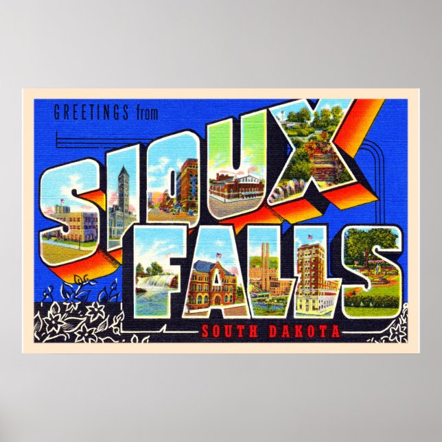 Poster Sioux Falls South Dakota SD Grande lettre Carte po (Devant)