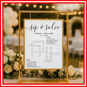 Poster Sip and Solve Custom Wedding Crossword Puzzle