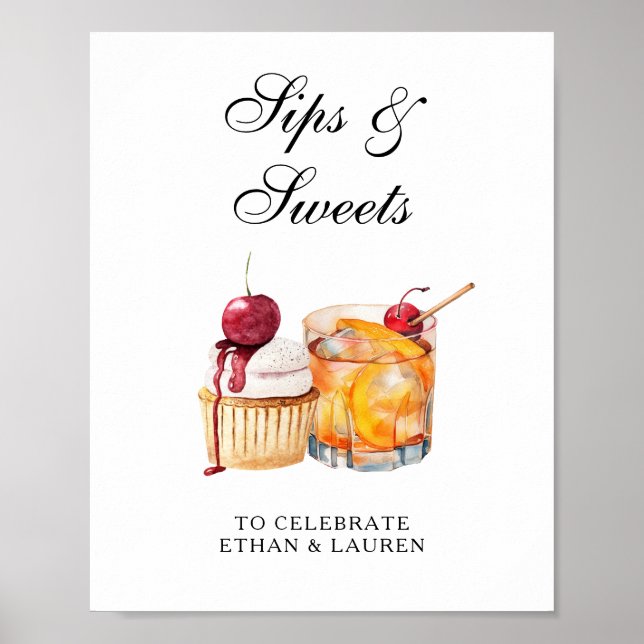 Poster Sips & Sweets Mariage Cocktail & Cupcake (Devant)